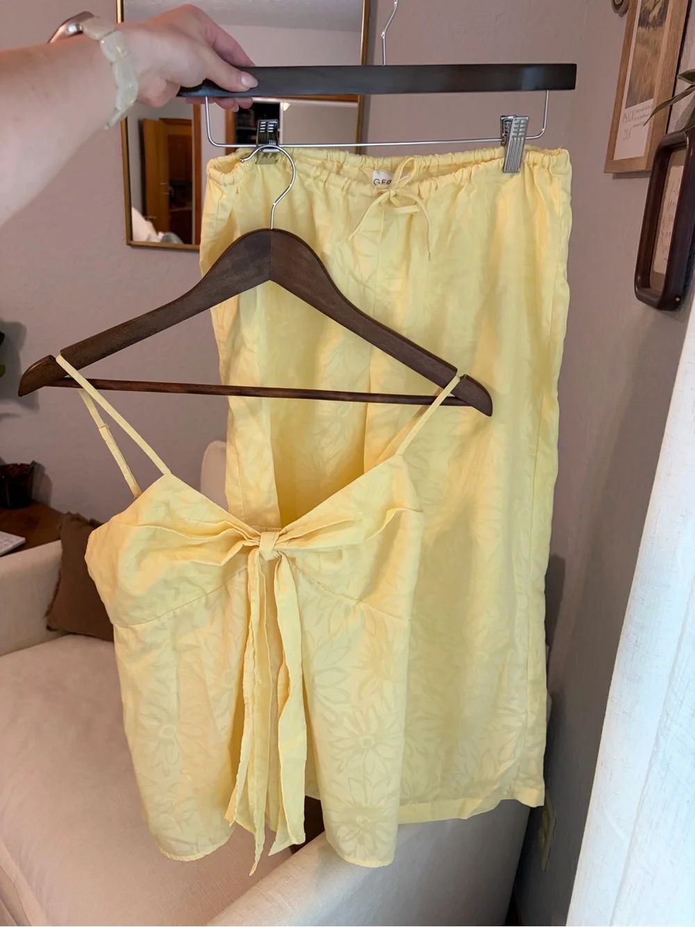 Y2K Vintage Yellow Floral Tie-Front Crop Top & Skirt Set